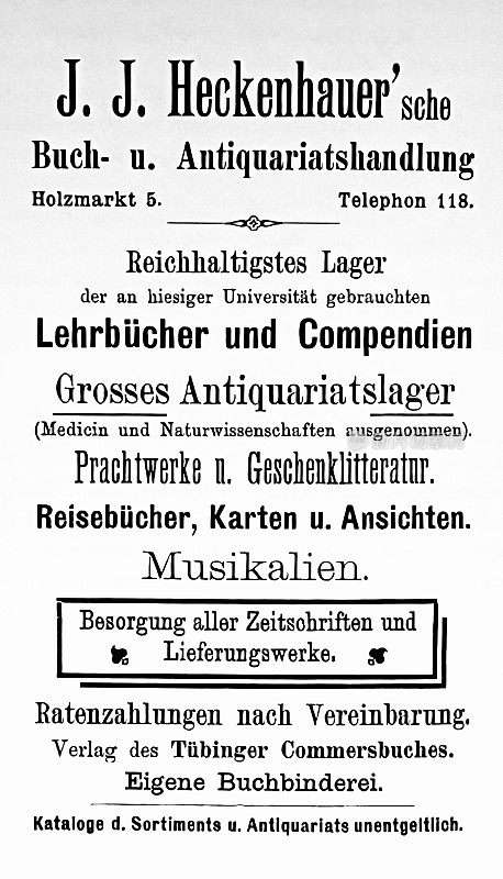 德国书店广告1899年，Tübingen，赫肯豪尔