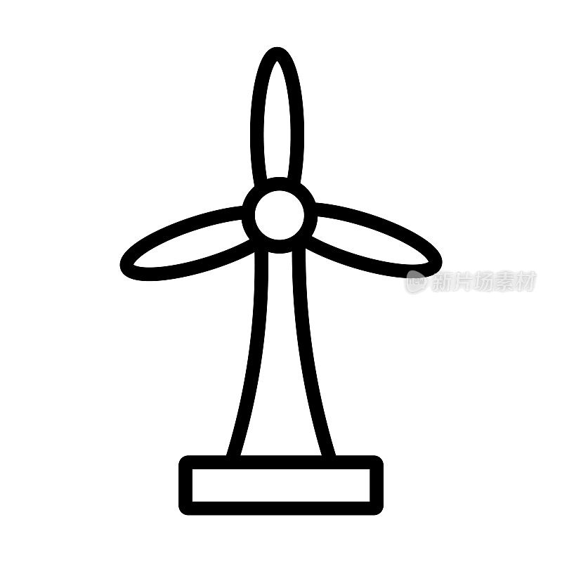 风力涡轮机图标从生态收集。薄线性风力涡轮机，能源，涡轮机轮廓图标孤立在白色背景。线矢量风轮机标志，网络和移动的符号。