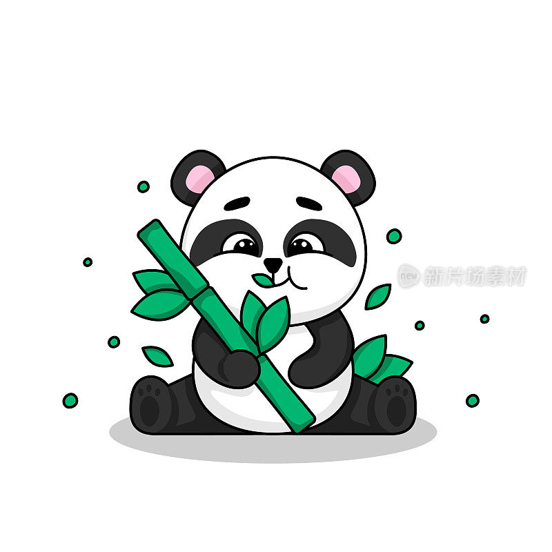 一只可爱的熊猫用爪子抓着竹子吃。