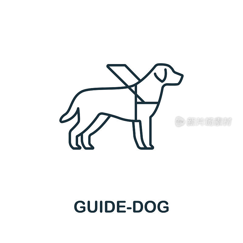 导图标。简单的线元素导盲犬符号模板，网页设计和信息图