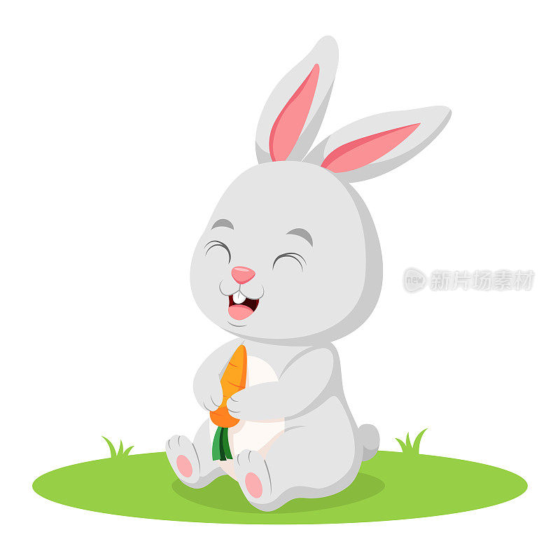 拿着胡萝卜的可爱小兔子卡通