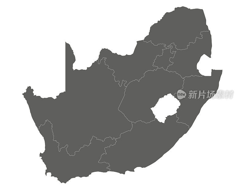 带有省份和行政区划的南非矢量空白地图。可编辑和明确标记层。