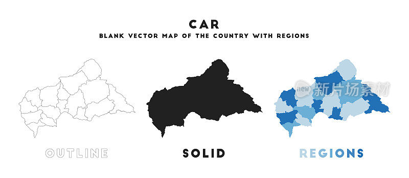 车地图。CAR的边界信息图。矢量国家形状。矢量插图。