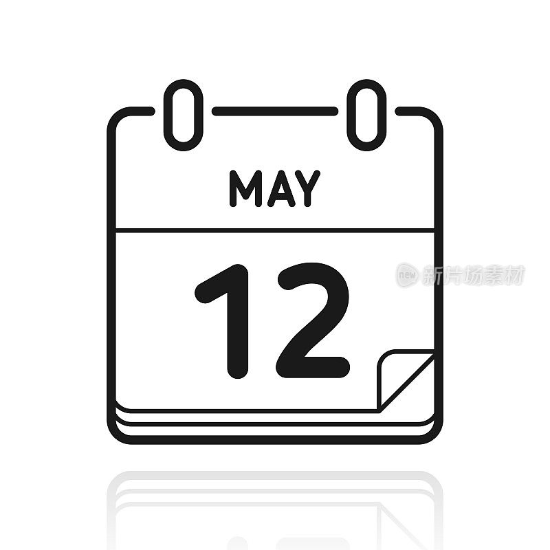 5月12日。白色背景上反射的图标