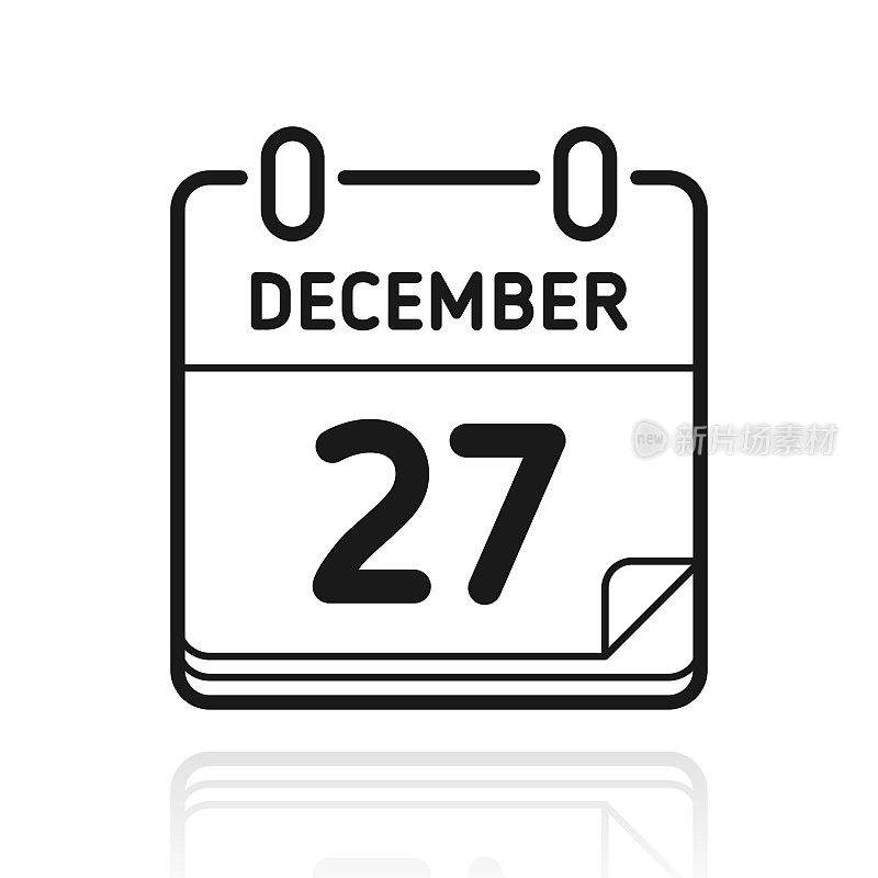 12月27日。白色背景上反射的图标