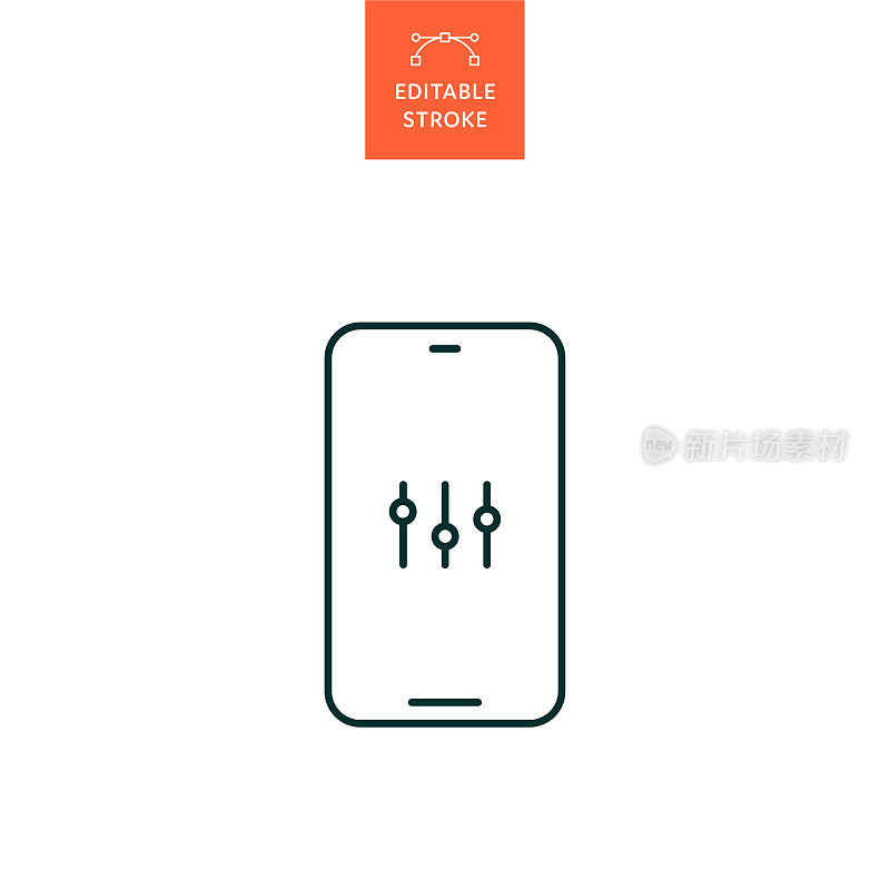 具有可编辑笔画的移动电话设置行图标。Icon适用于网页设计、移动应用、UI、UX和GUI设计。