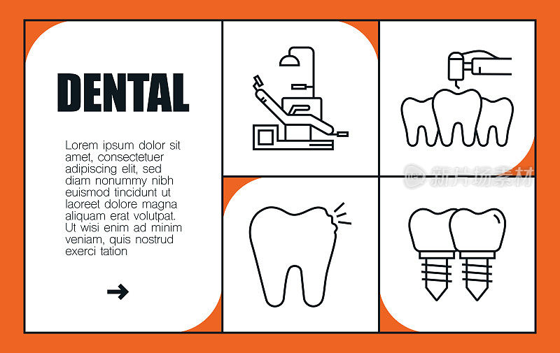 牙科线图标集和横幅设计
