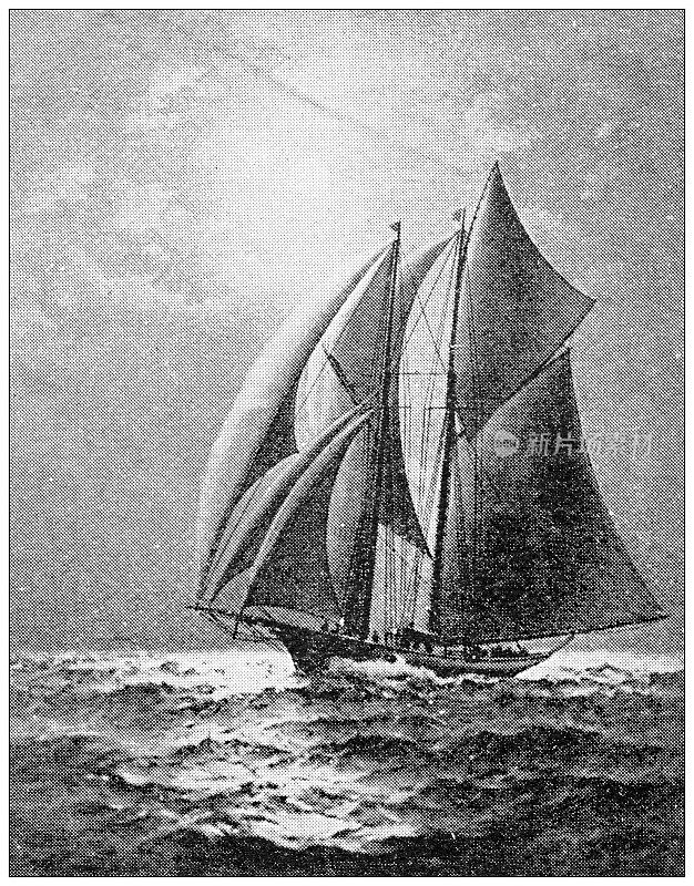 汉普顿县，马萨诸塞州的古董图像:月光帆船