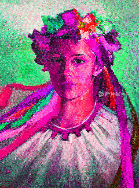 插图乌克兰油画，身穿乌克兰民族服装的女子肖像
