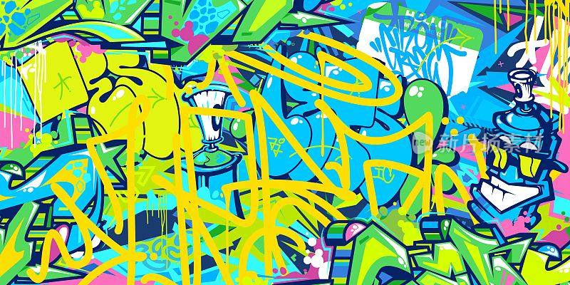 Hiphop抽象城市街头艺术涂鸦风格矢量插图背景模板