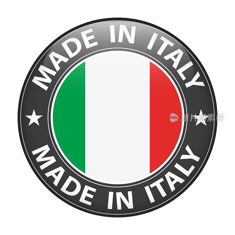意大利制造的徽章向量。贴纸上有星星和国旗。标志孤立在白色背景上。