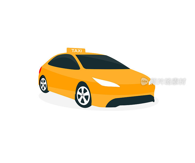 有车顶标志的黄色出租车。出租车地图指针。出租车服务图标。汽车出租车服务设计概念向量的设计与说明。