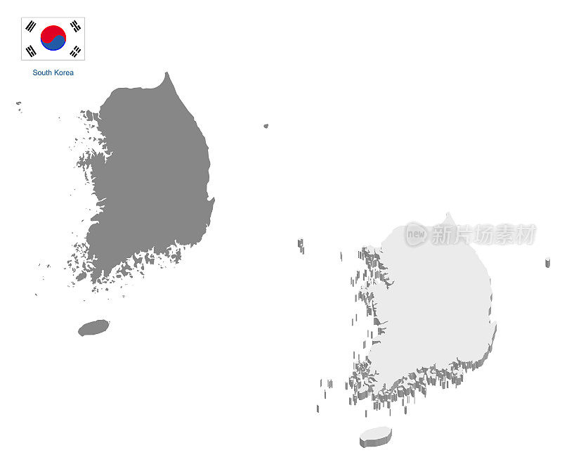 韩国地图被孤立在白色背景上