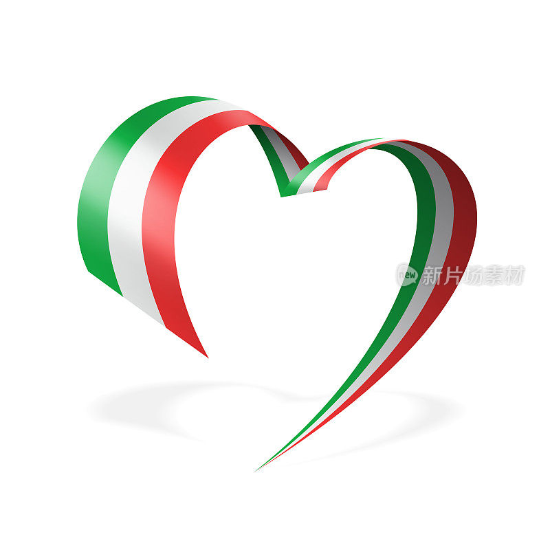 意大利――心带旗。意大利心形国旗。股票矢量图