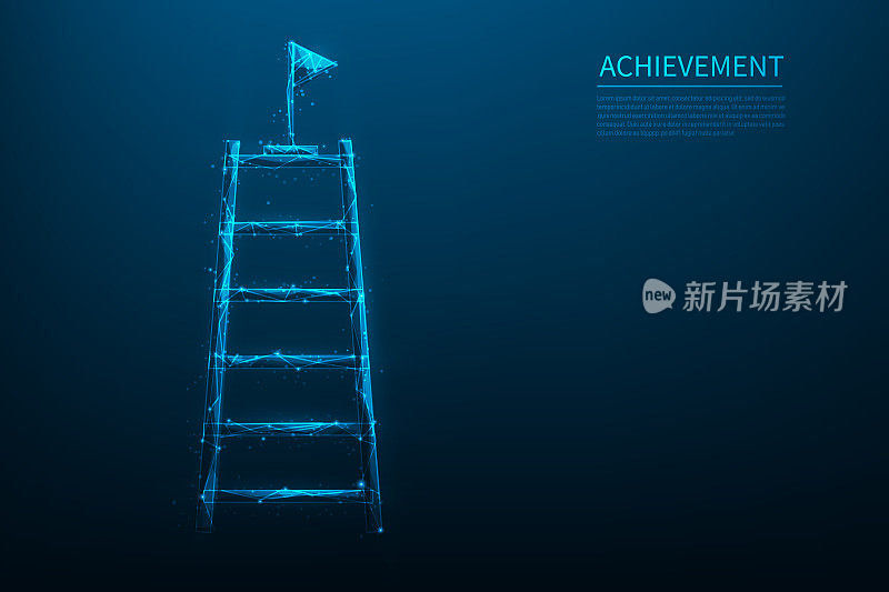 商务楼梯成就低聚线框。通往成功的职业道路。商业野心和目标。成功地爬上楼梯。矢量插图未来的多边形风格。