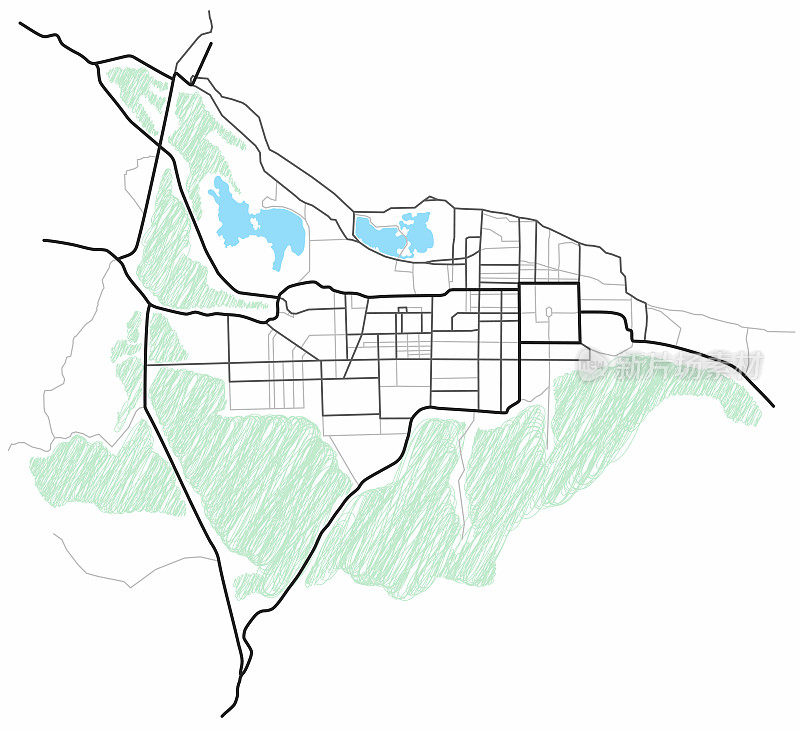 曼德勒的城市地图-城镇街道的计划。道路规划图。城市环境，建筑背景。向量
