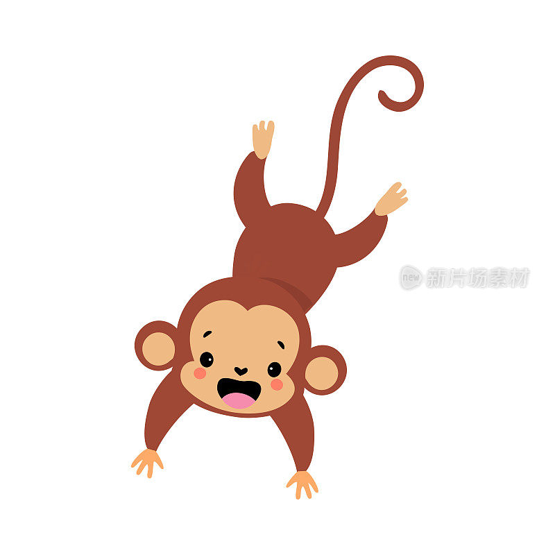 可爱好玩的猴子与长尾巴跳跃和跳跃矢量插图