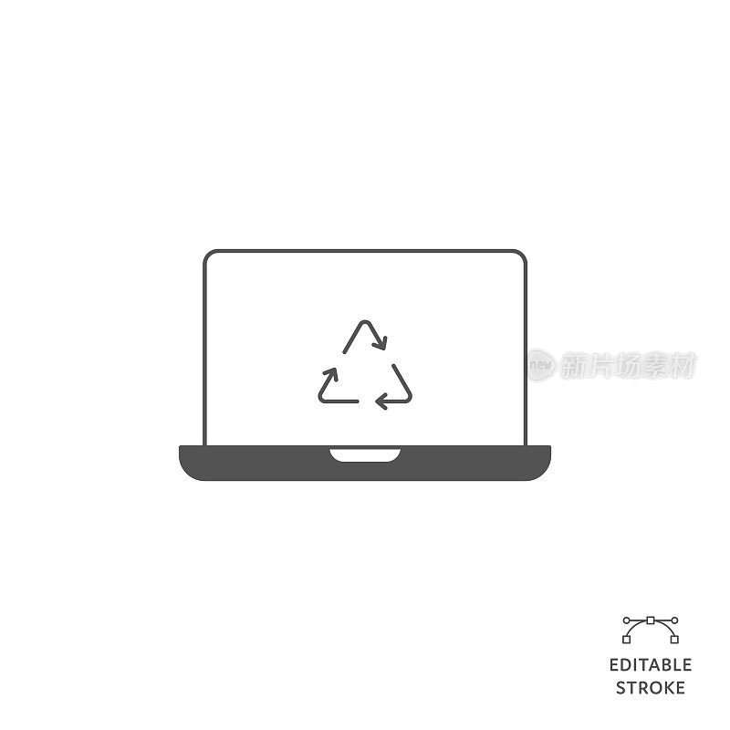电子废物回收平线图标与可编辑的笔画。Icon适用于网页设计、移动应用、UI、UX和GUI设计。