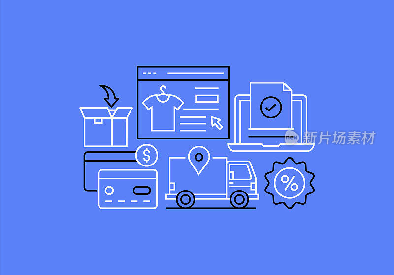 电子商务相关的横幅设计。网上购物,产品,销售,免费送货