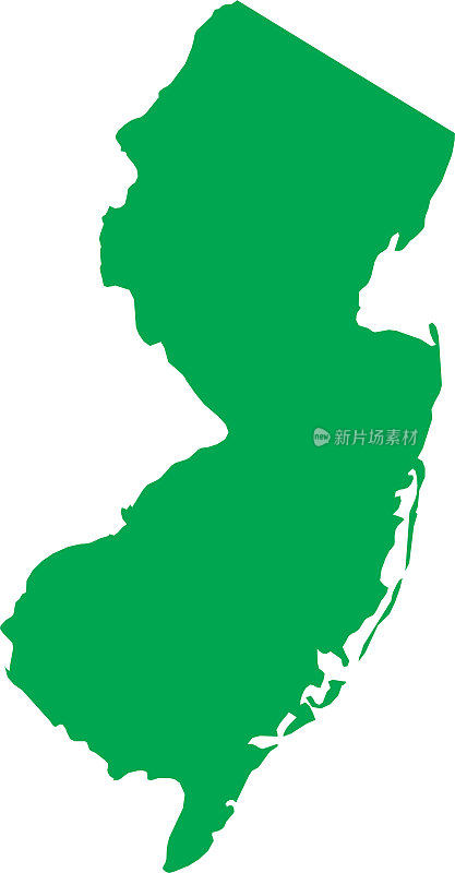 美国新泽西州的绿色CMYK彩色地图