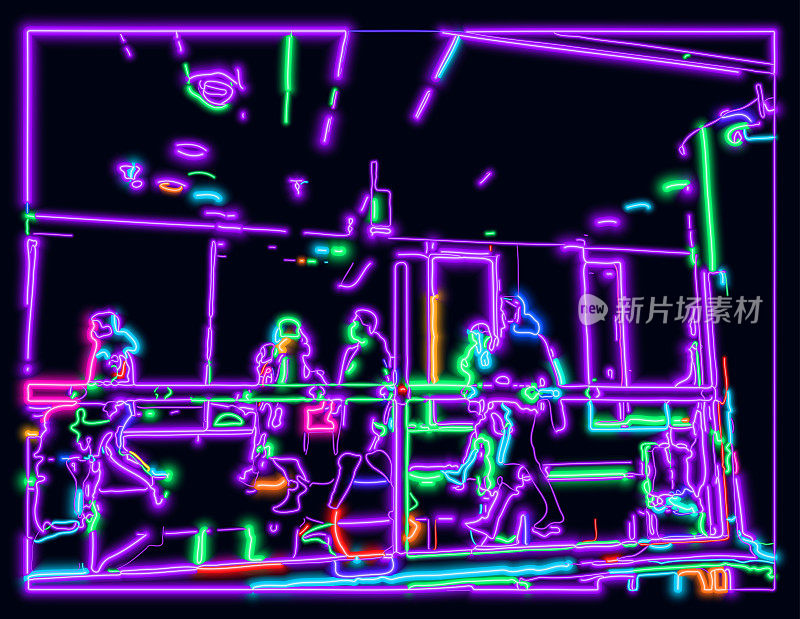 矢量LED光彩迷幻霓虹效果网络风格机场乘客场景背景