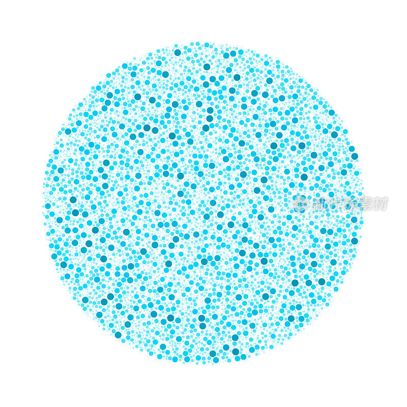 青色点聚集在白色背景上形成一个有纹理的球体。