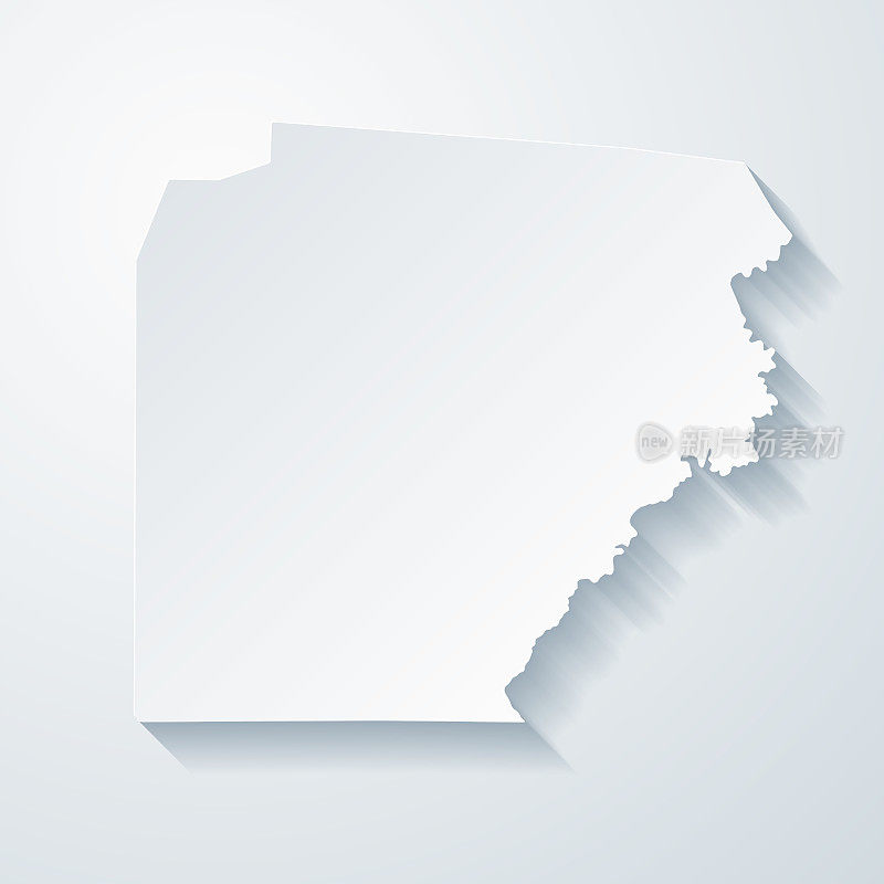 宾夕法尼亚州的克利尔菲尔德县。地图与剪纸效果的空白背景