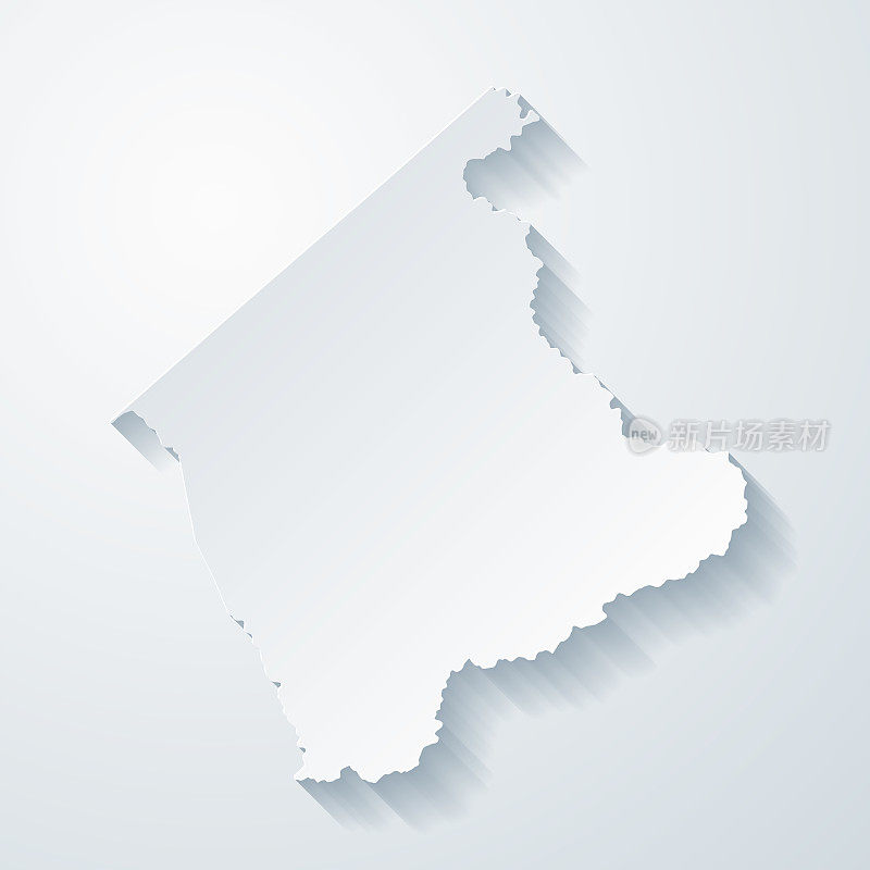 布坎南县，弗吉尼亚州。地图与剪纸效果的空白背景