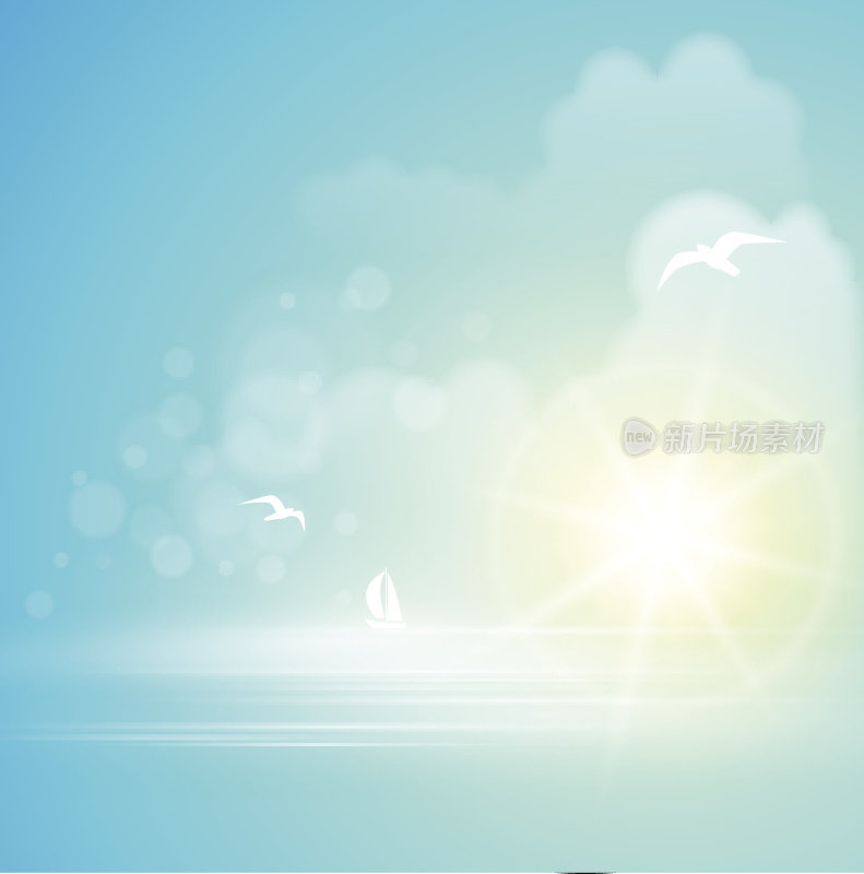 动画夏季背景显示太阳在海洋