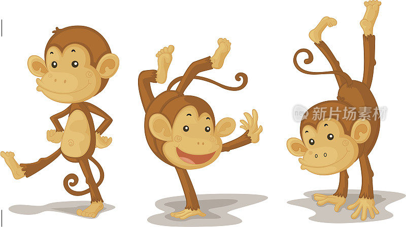 三只猴子玩耍的插图