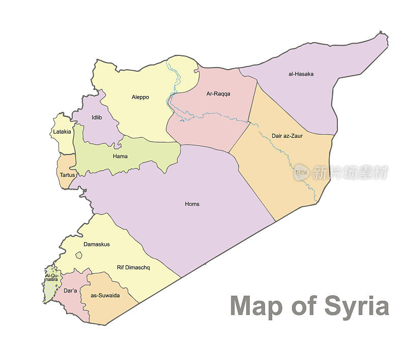 以白色为背景的叙利亚详细地图