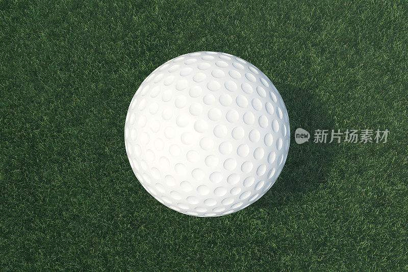 3D插图高尔夫球和球在草地，近距离观看tee准备被射击。高尔夫球俯视图。