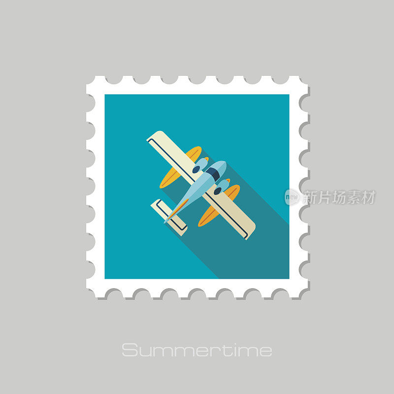 水上飞机邮票。夏天。假期