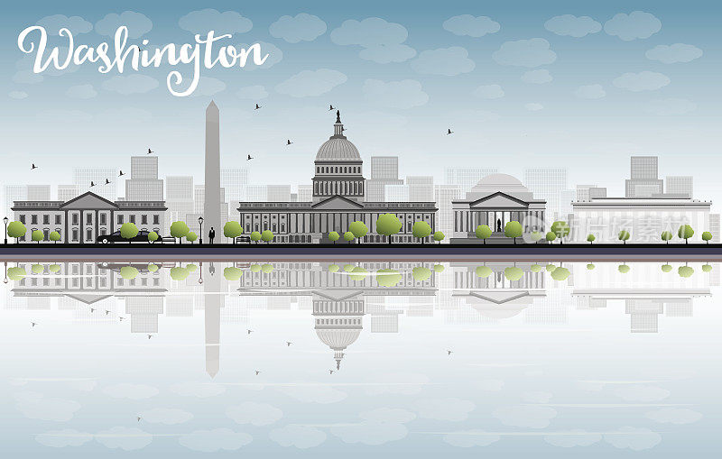 蓝天白云的华盛顿特区城市天际线