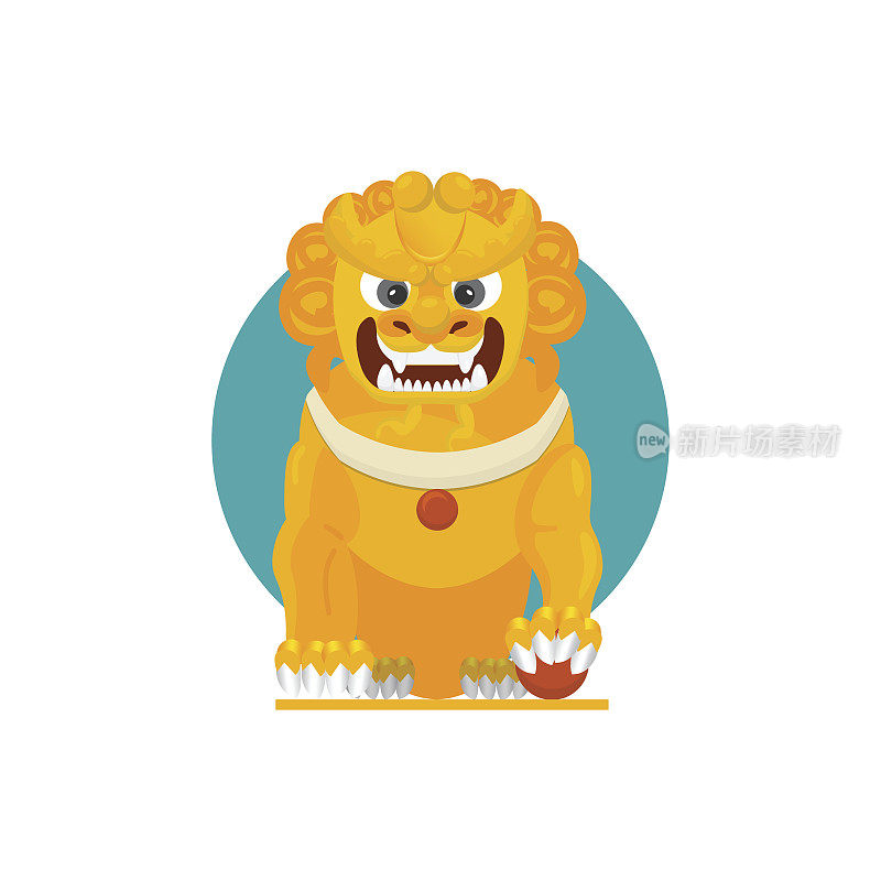 矢量插图的中国守护狮或帝国守护狮也被称为福狗或日本Komainu，韩国的协志或Haetae。