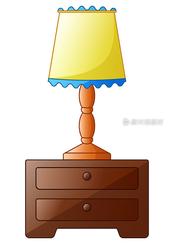 木质床头柜与灯隔离在一个白色的背景