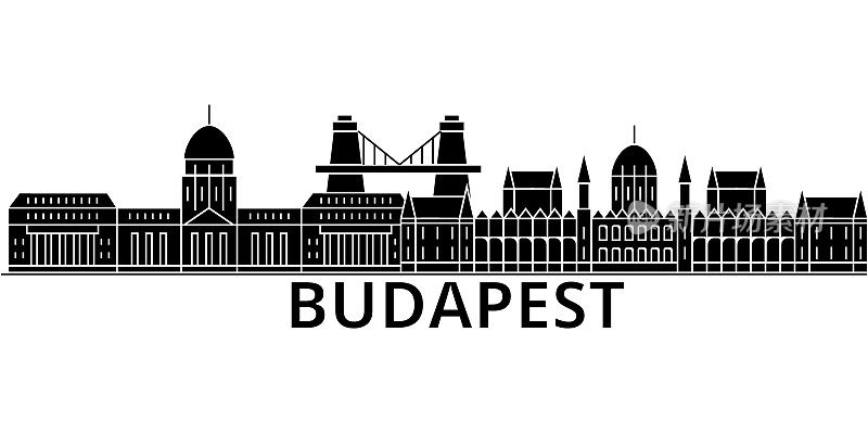 布达佩斯建筑向量城市天际线，旅游城市景观与地标，建筑，孤立的景观背景
