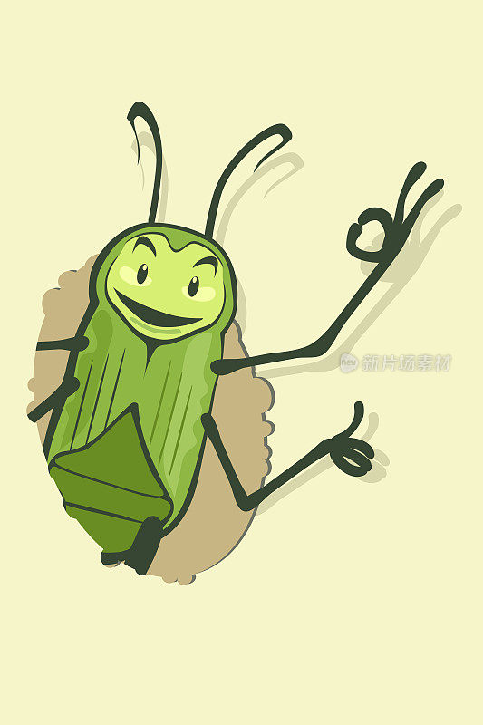 一只绿色的甲虫从洞里向外张望，表示没问题，并竖起大拇指