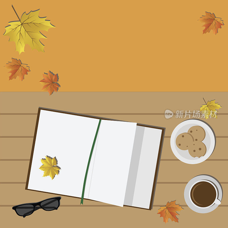 秋天-读一本书，用饼干和咖啡放松
