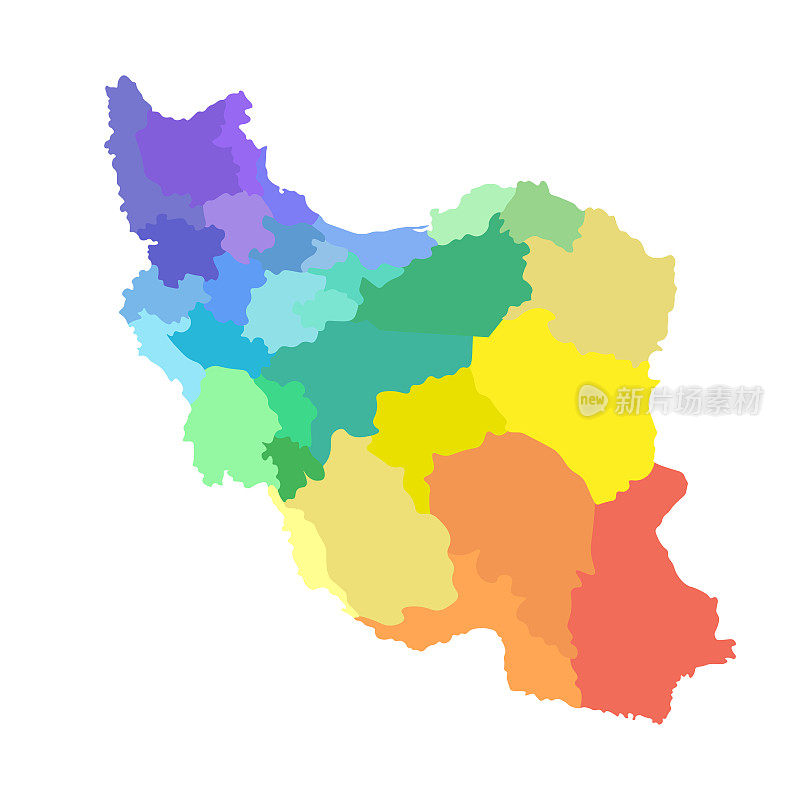 简化的伊朗行政地图矢量孤立插图。省的边界。多彩色剪影