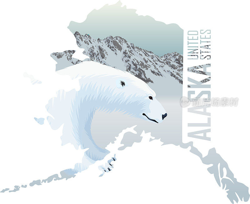 矢量阿拉斯加-美国州地图与北极熊