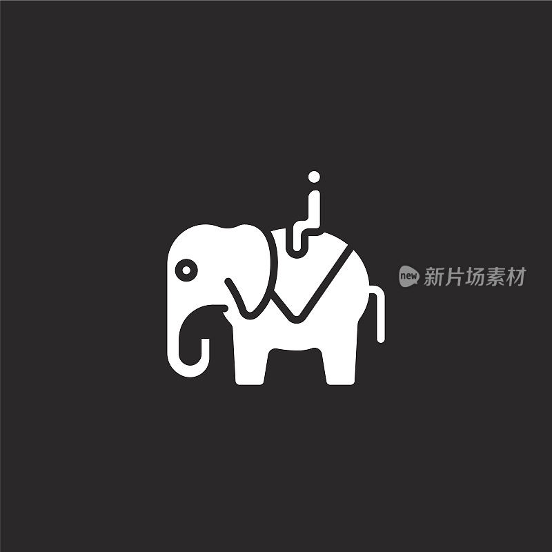 大象图标。充满大象图标的网站设计和移动，应用程序开发。大象图标从填补空白年收集孤立的黑色背景。
