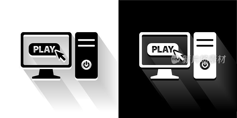 电脑和视频游戏黑色和白色图标与长影子
