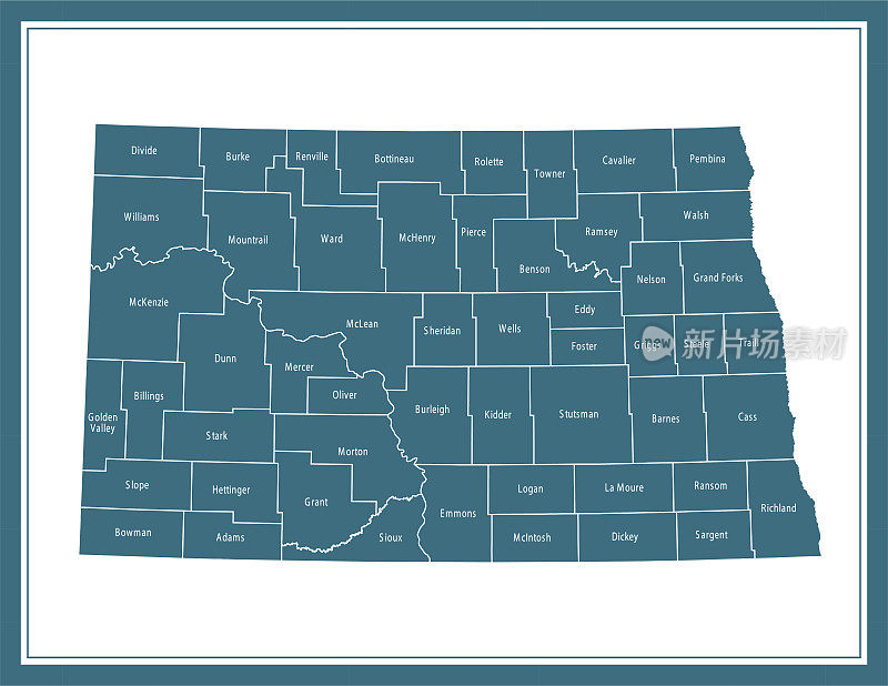 北达科他州各县地图可印刷