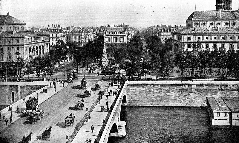 在法国巴黎的改变和Ch?telet广场的桥，19世纪