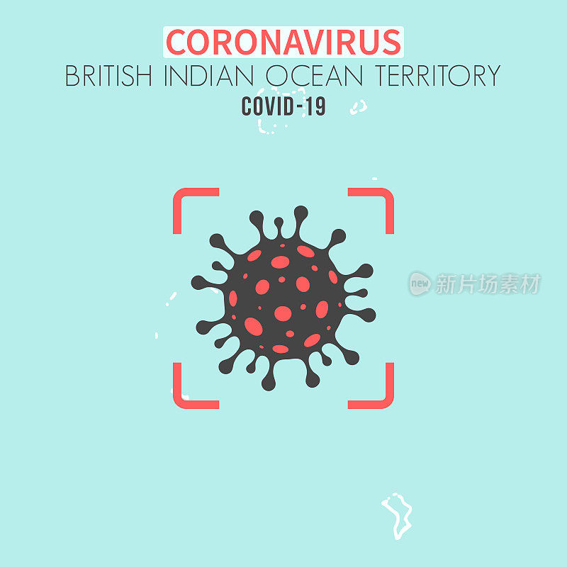 英属印度洋领土地图，红色取景器中有冠状病毒细胞(COVID-19)