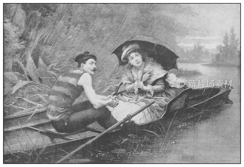 19世纪的古董名画:J・斯考伯特的阵雨