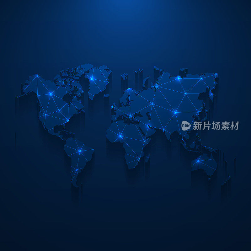 世界地图网络-明亮的网格在深蓝色的背景