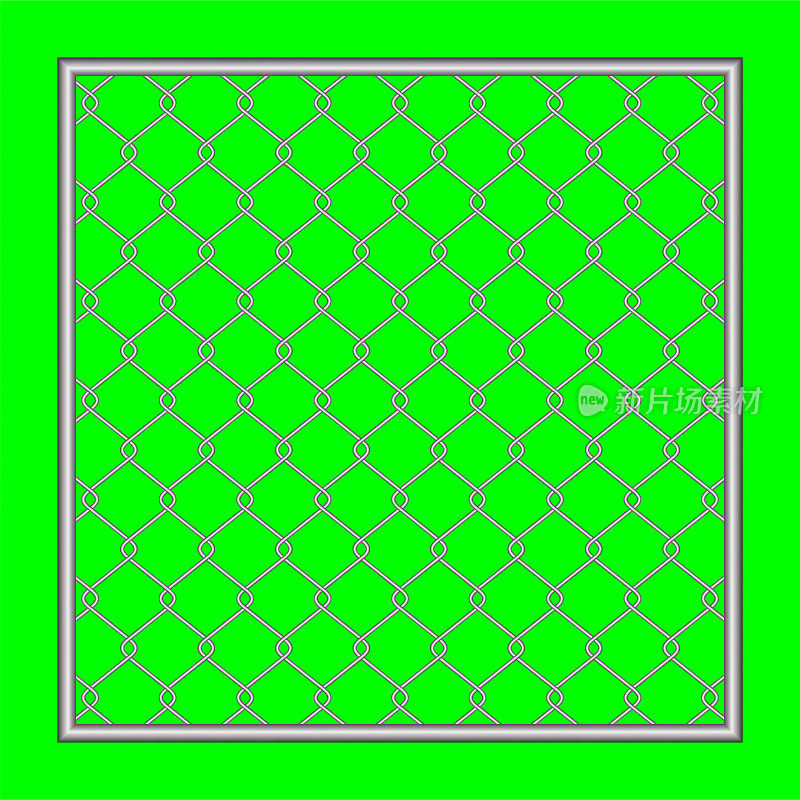 铁丝栅栏上的绿屏背景，铁丝栅栏上的金属格栅，铁丝栅栏上的绿隔离