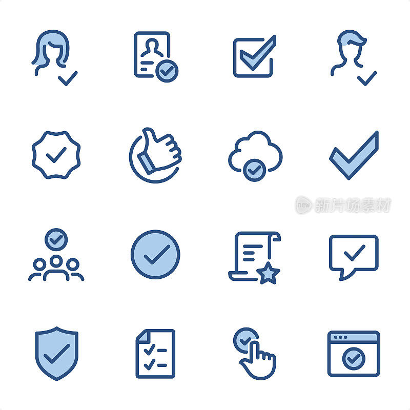 核准和检查-完美像素蓝线图标